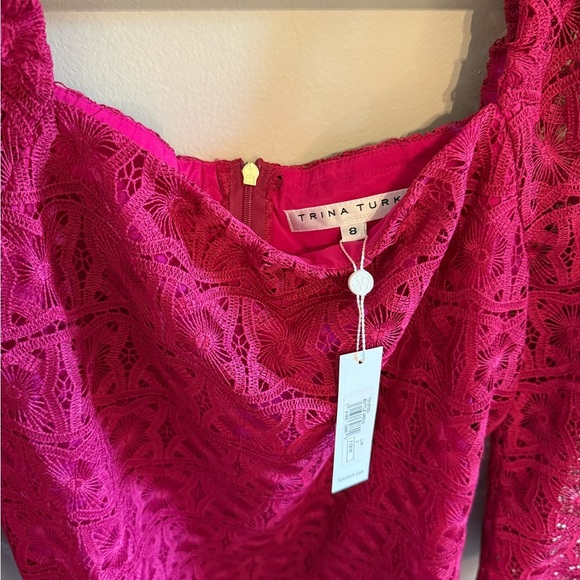 Trina Turk • NWT Square Neck Lace Berry Bottle Shift Dress Sz 8 Formal Wedding - Picture 6 of 11